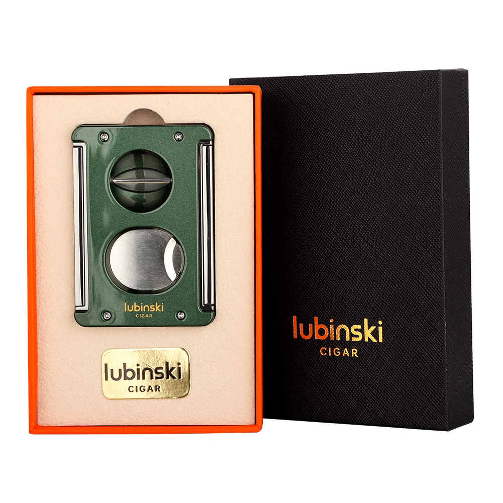 LUBINSKI Cutter Cigar V-Cut Scissors Luxury Multifunctional Cigar Punch Cutter Guillotine Support Cigar Holder Stand