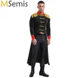 Mens Circus Ringmaster Cosplay Costume Fringe Shoulder Boards Lion Tamer Tailcoat Velvet Tailcoat Renaissance Gothic Jacket Tops