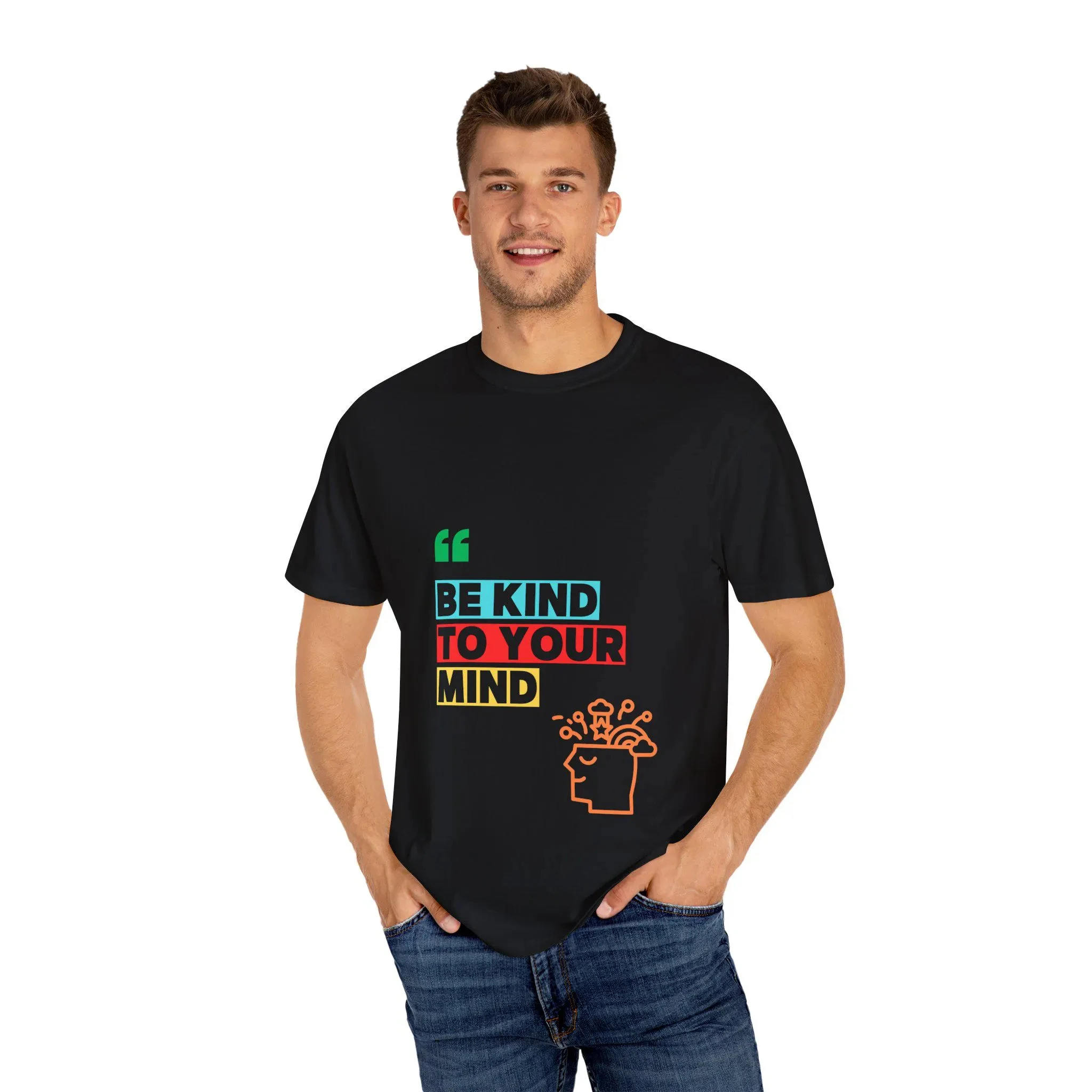 T-shirt unisexe Mindfulness Message - Soyez gentil avec votre esprit, sensibilisation à la santé mentale, cadeau pour les amis, vêtements décontractés, t-shirt confortable