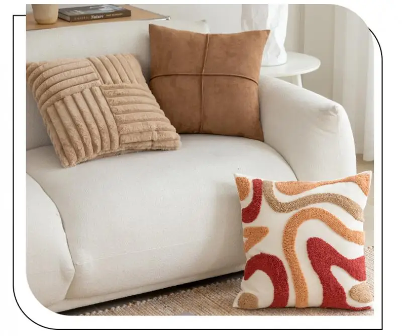 Vintage Kontrast Geometrischer Getufteter Kissenbezug Plüsch Patchwork Kissenhülle Atmosphärische Sofa-Dekoration Kissenbezug 45x45 – Detail 15