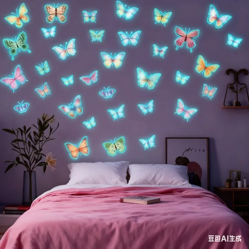 3sheets DIY Glow in Dark Butterfly Wall Stickers Blue Green Light Nursery Bedding Kids Room Wall Background Decor Art