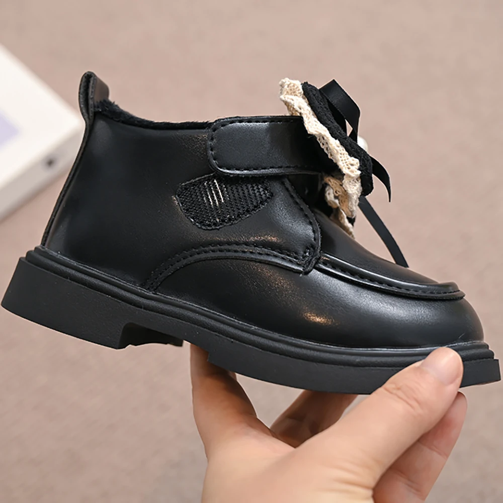 أحذية الشتاء الكورية نمط للأطفال بولي Leather الجلود مقاوم للماء أحذية الثلوج للأطفال كعب منخفض أنيقة سيدة الفتاة أحذية قطنية مبطنة #4