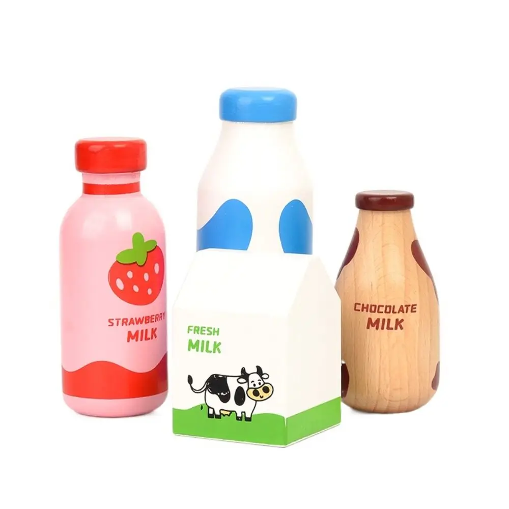 Pretend Play Drink Bottle Toy Strawberry Milk Imitation Game Kitchen Food Toys Simulation Learning Wooden Milk Drink Play House