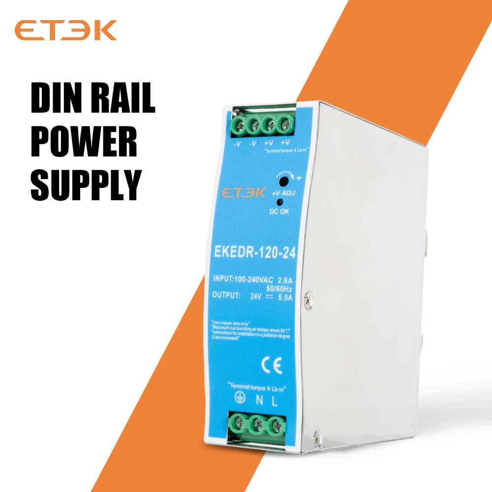 ETEK EDR NDR-fuente de alimentación conmutada de ,carril DIN Industrial24V transformador de potencia de salida única AC/DC EKEDR