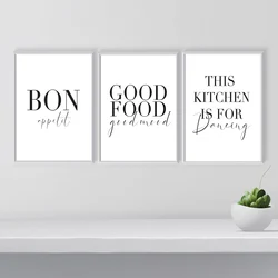 Minimalist Good Food Good Mood Bon Appetit Quotes Canvas Painting Black White Posters Wall Art Pictures For Kitchen Home Decor