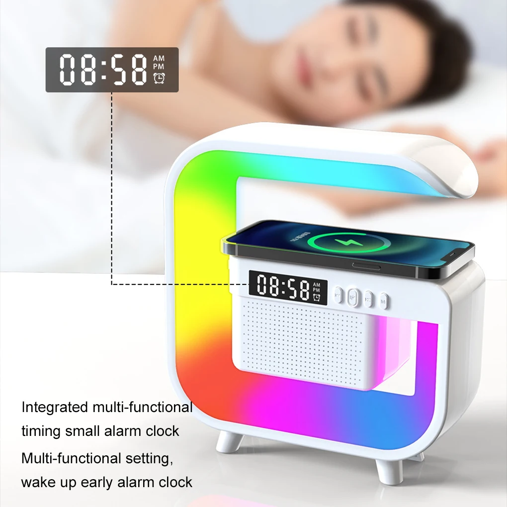 Desk Alarm Clock Lamp Wireless Charger Charger Night Light Bluetooth Speaker For iPhone Samsung Xiaomi Fast Charging Stand Pad