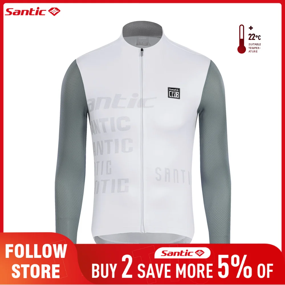 Santic Men's Cycling Jerseys Summer Anti-UV Quick-Drying Bicycle Clothing Outdoor Breathable Full Zipper Long Sleeve Riding Tops