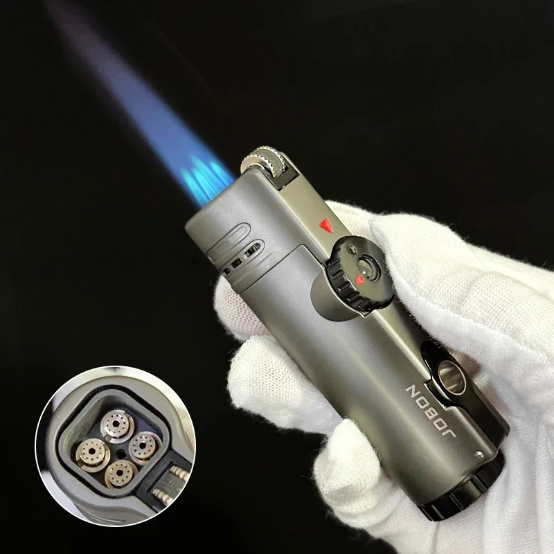 NEW JOBON Metal 4 Torch Jet Strong Lighter Windproof Grinding Wheel Flint Inflatable Butane with Cigar Opener Lighter Men's Gift