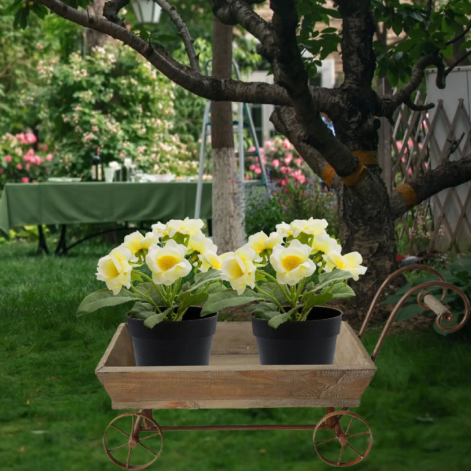 

Rustic Wooden Wagon Planter Box Plant Stand Holder for Balcony Flower Pots