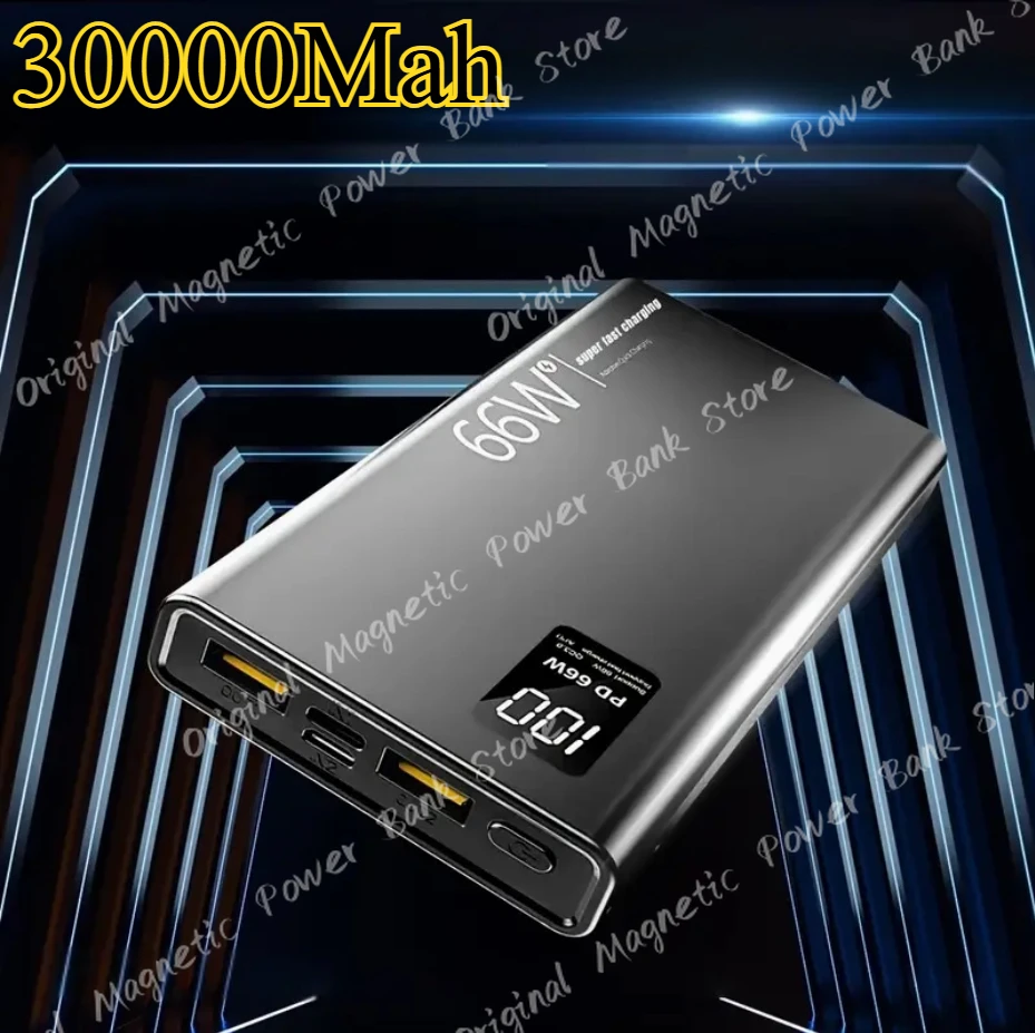 New 30000mAh Power Bank 66W PD Fast Charging Portable Charger External Battery Pack Travel For iPhone 16 15 Samsung Power Bank