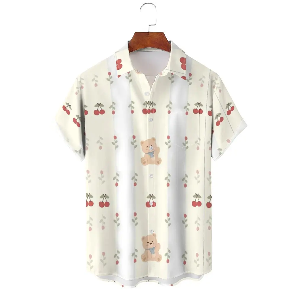 Fun Hawaiian Shirts For Men And Women Cartoon Bear 3D Printed Short Sleeves Tops Kid Funny Cute Shirts Harajuku Tops