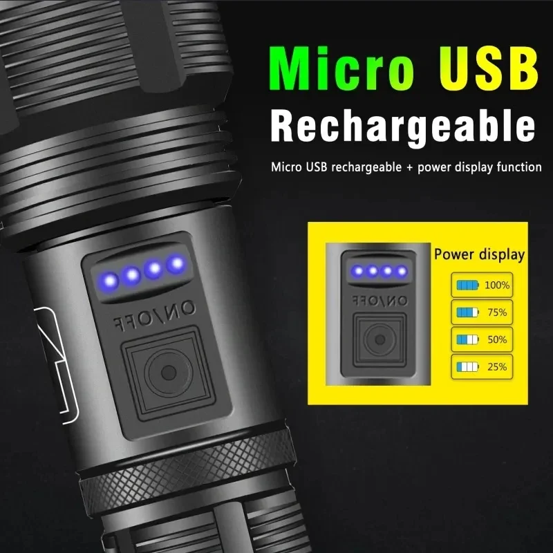 High Power XHP70 Led Flashlight Rechargeable 4 Core Torch Zoom USB Hand Lantern For Camping Outdoor  Emergency Use