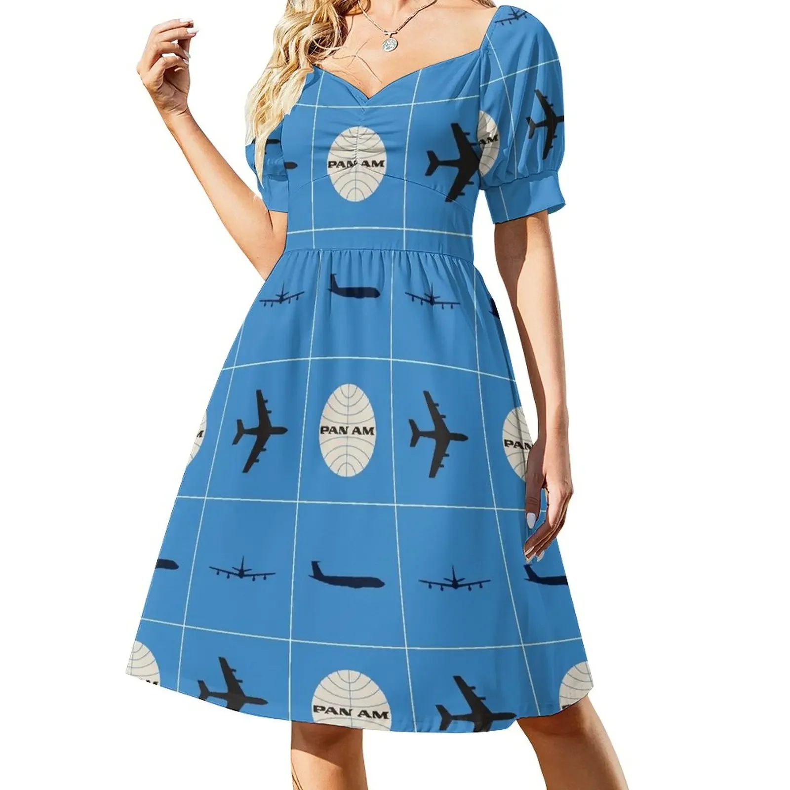 

Pan Am Planes and Globe Square Pattern Short-Sleeved Dress Summer skirt evening dresses luxury 2025