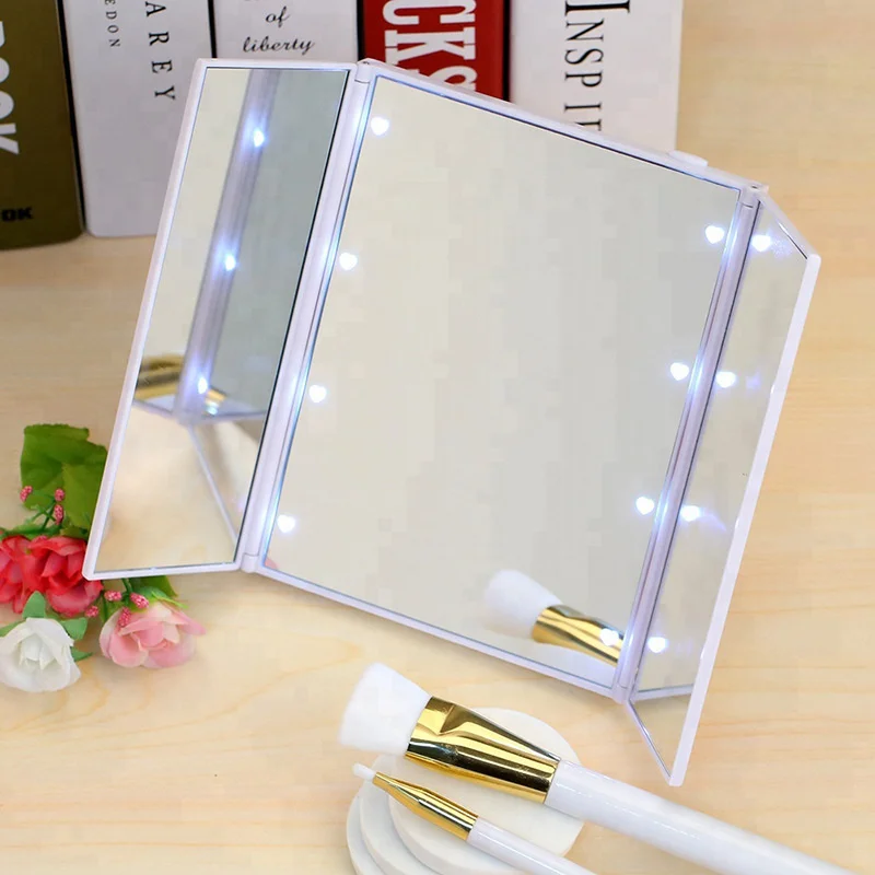 Three-face Folding Cosmetic Mirror Gift Three-fold Mirror Portable Vanity Mirror Desktop Folding LED Cosmetic Mirror