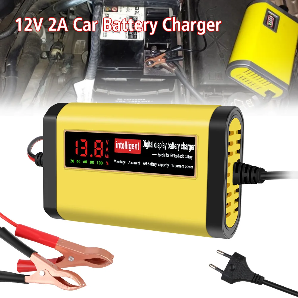 Full Automatic Car Battery Charger 2A Intelligent Fast Power Charging Digital LCD Display