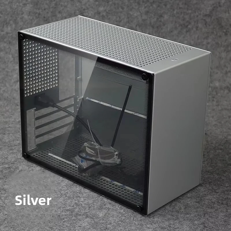In‑Stock White All‑Aluminum Mini MATX Computer Shell, Clear Side Panel, Direct‑Insert Graphics Card, ATX‑Power Supported
