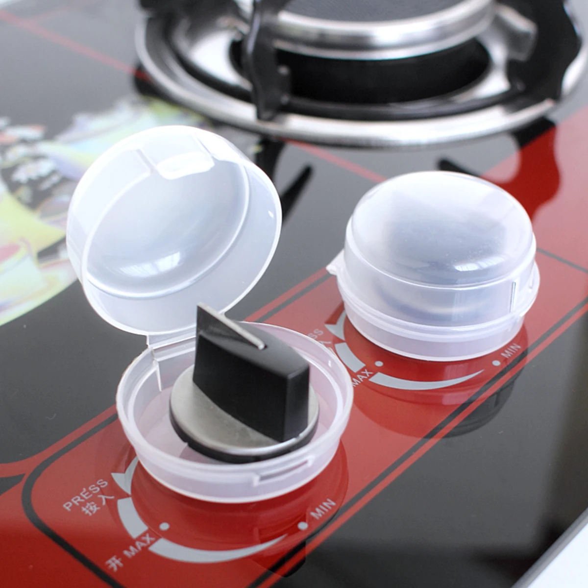 

4Pcs Safety Stove Knob Covers Clear View Universal Size Hinged Lid 12x5x3cm Removable Reusable Plastic Childproof Gas Electric