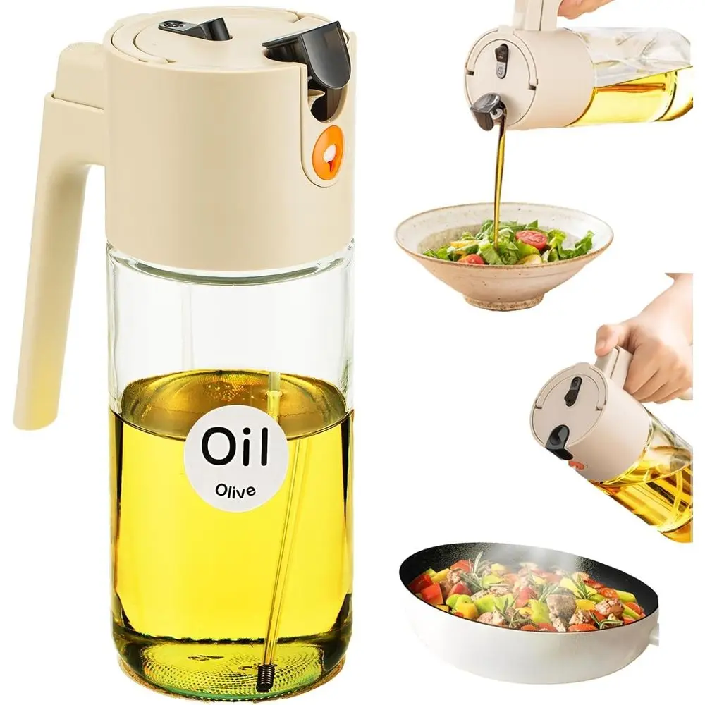Dispensador y Rociador de Aceite de Vidrio Grande 2 en 1 Mejorado, 20oz/600ml, Pulverización con un Toque, Control Preciso para Cocinar, Freidora de Aire, Barbacoa, Sa