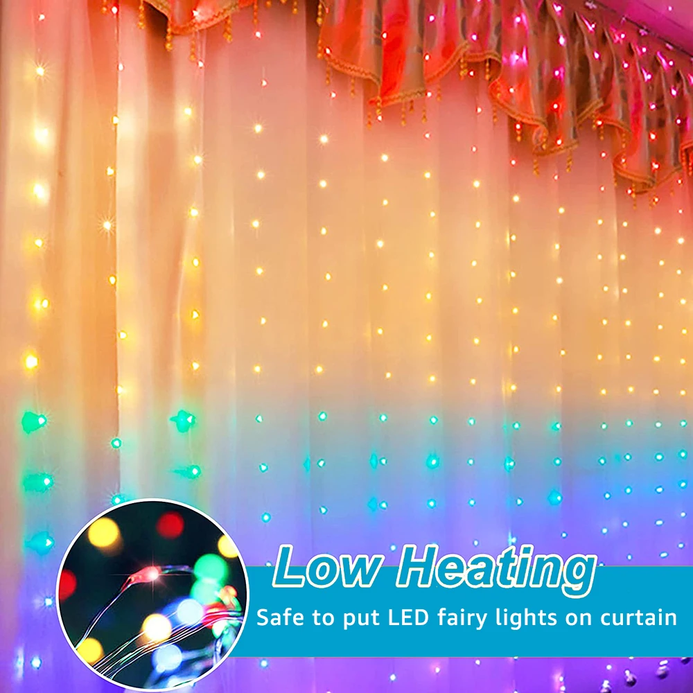 Rainbow Fairy Curtain Light with Remote Control Garland String for Christmas Ramadan Holiday Party Wedding New Year Decoration