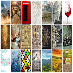 3D Retro Buddha Mural Printed Door Art Sticker Peel and Sticker Waterproof Bedroom Living Room Entrance Door Wrap Cover Decals