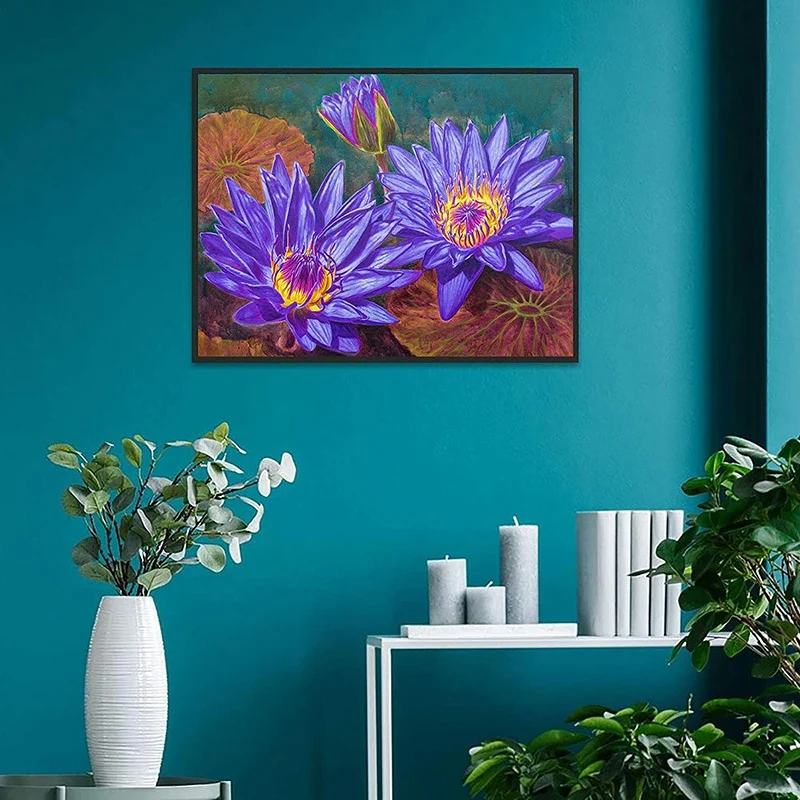 HOT SALE Round Diamond Full Diamond Painting Set Living Room Dining Room Decoration Mural DIY Water Lily