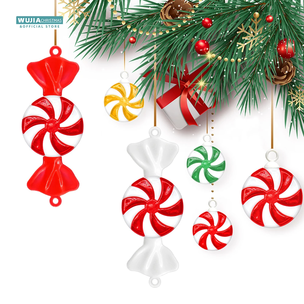 12PCS Christmas Lollipop Candy Cane Pendant Xmas Tree Hanging Ornaments for Holiday Party Navidad Natal Noel 2024 New Year Gifts