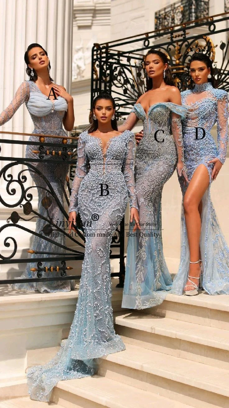 Luxury Beaded African Wedding Party Dress With Appliques Lace Mermaid Bridesmaid Dresses Women\'s Long Glitter vestidos de festa