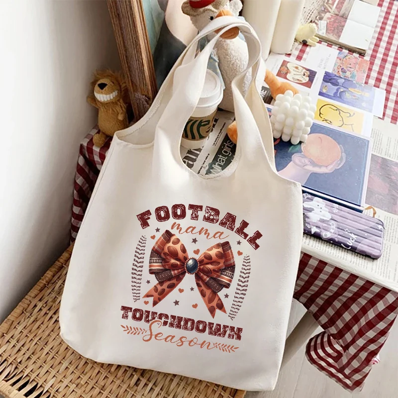 Is Football Bow Printed Shoulder Bag Organizer Large Capacity Outdoor Sports Storage Tote Bag Eco-friendly Shopping Bags Handbag