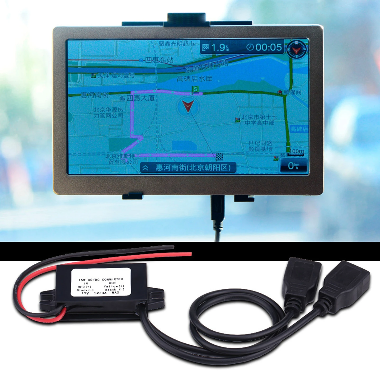 12V から 5V デュアル USB カーチャージャー 3A 急速充電高効率省エネ防水耐衝撃車オートバイボート用