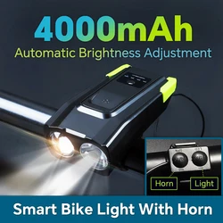 2000/4000mAh Bicycle Lights Dual T6 Led Rechargeable Bike Lamp Headlamp Horn for Electro-bicycles Auto Brightness Front Light