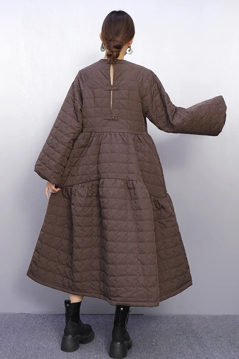 2025 Winter Elegante Frauen Casual Lose Baumwolle Jacke Lose A-linie Design Kleider Weibliche Lange Hülse Kleid Großhandel J2099