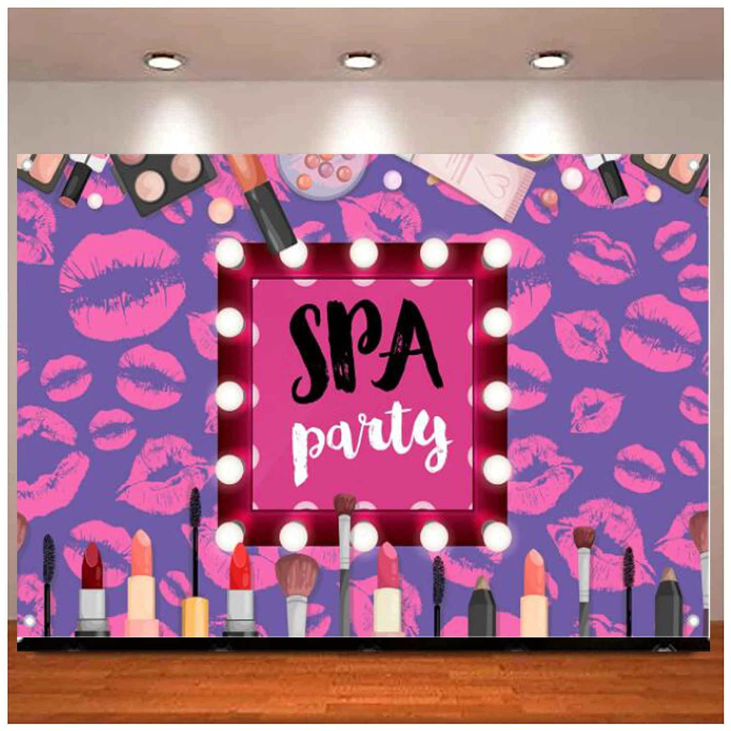 

Spa Party Makeup Birthday Photography Backdrop Banner Decorations Pink For Girls Women Make Up Themed Background Supplies