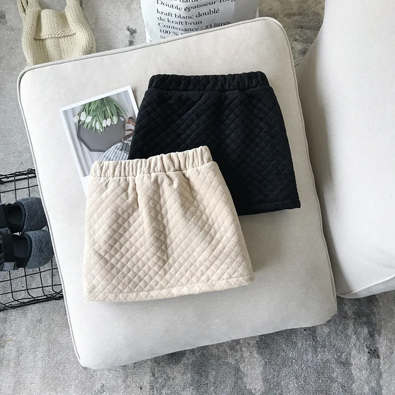 Kids Girls Cute Plaid Skirts 2026 New Arrival Children Casual Velvet Skirt Winter Cotton Clothing Package Hip Skirts With Pocket