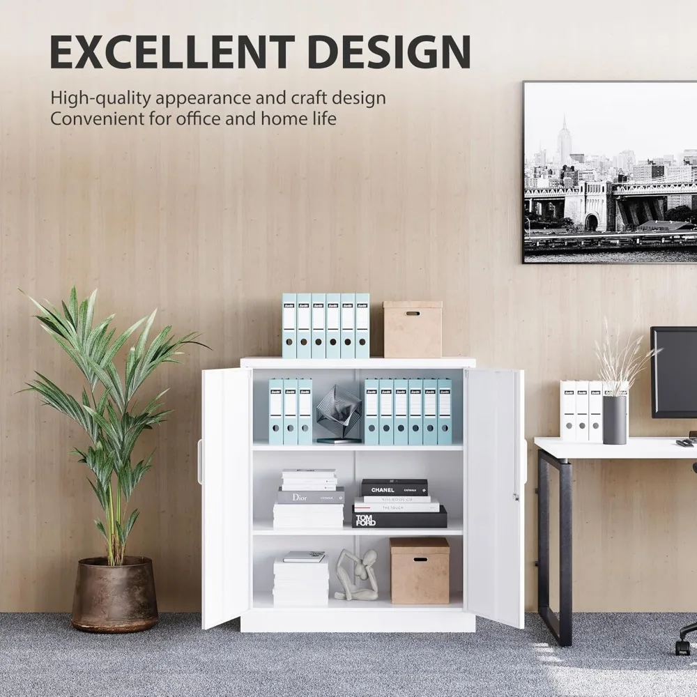 

Steel Storage Cabinet Office Cabinet with Shelves and 2 Doors,White Metal Storage Cabinet, Locking Small Metal Cabinets