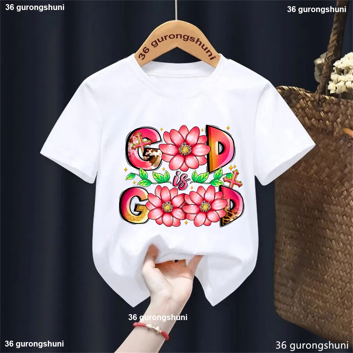 Jesus Love Me Kawaii Kids Clothes God Is Good Flowes Printed Tshirt Girls/Boys Summer Short Sleeve Soild T-Shirt Tops