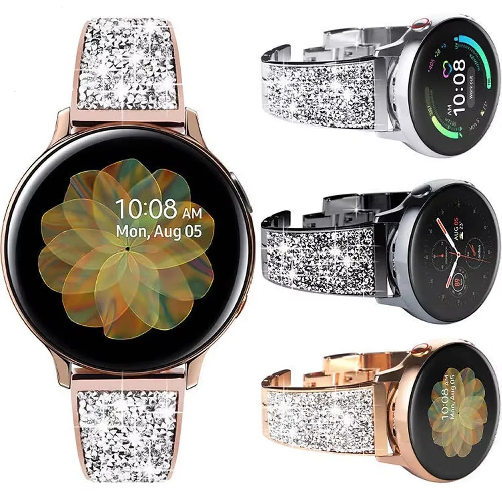 

22mm 20mm metal diamond strap for Samsung Galaxy watch 3 Active 2 Huawei watch GT/2 Ladies Luxury Bracelet Strap for Amazfit GTR