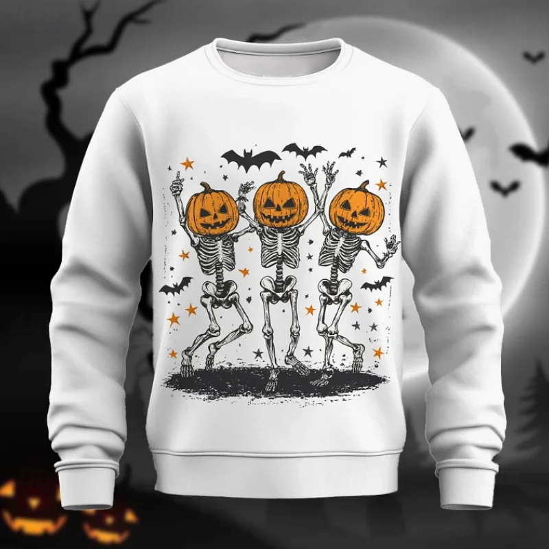 Sweatshirt pola labu kartun, pullover olahraga kasual Halloween leher O bertudung lengan panjang