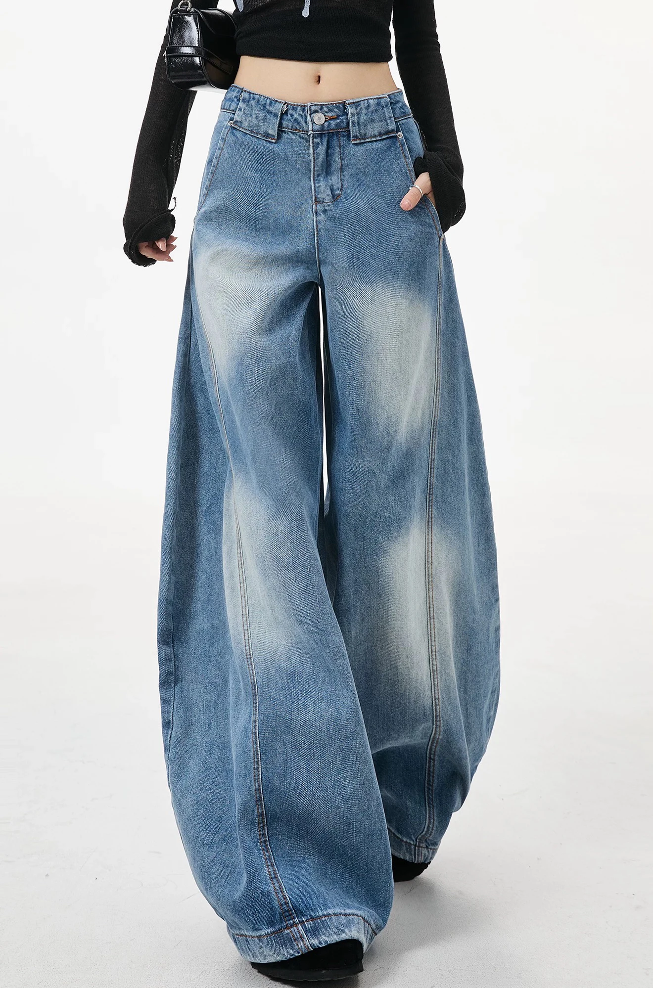 Y2K Wide Leg Jeans Women American Retro Cowboy High Waist Slimming Loose Straight Drop Pants