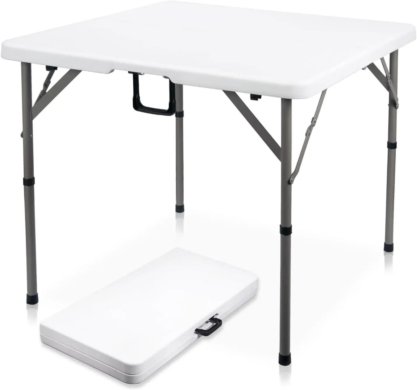 

34' Square Folding Card Table, Fold-in-Half Utility Dining Portable Table Heavy Duty HDPE White Plastic Foldable with