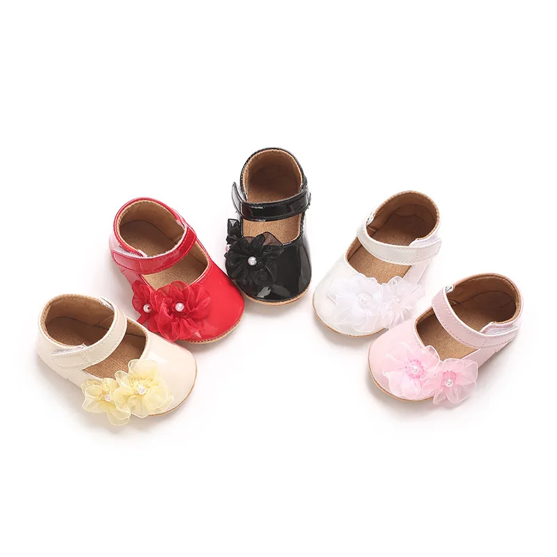 

Newborn Baby Princess Shoes 0-1 Year Old Walking Footwear Sweet Wind Pearl Lace Flower Design Baby Girl Shoes
