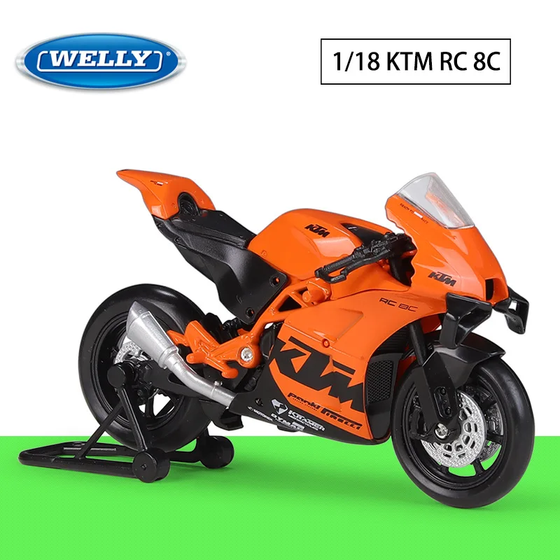 WELLY 1/18 KTM RC 8C Alloy Die Cast Motorcycle Model Toy Vehicle Collection Autobike Shork-Absorber Off Road Autocycle Toys Car