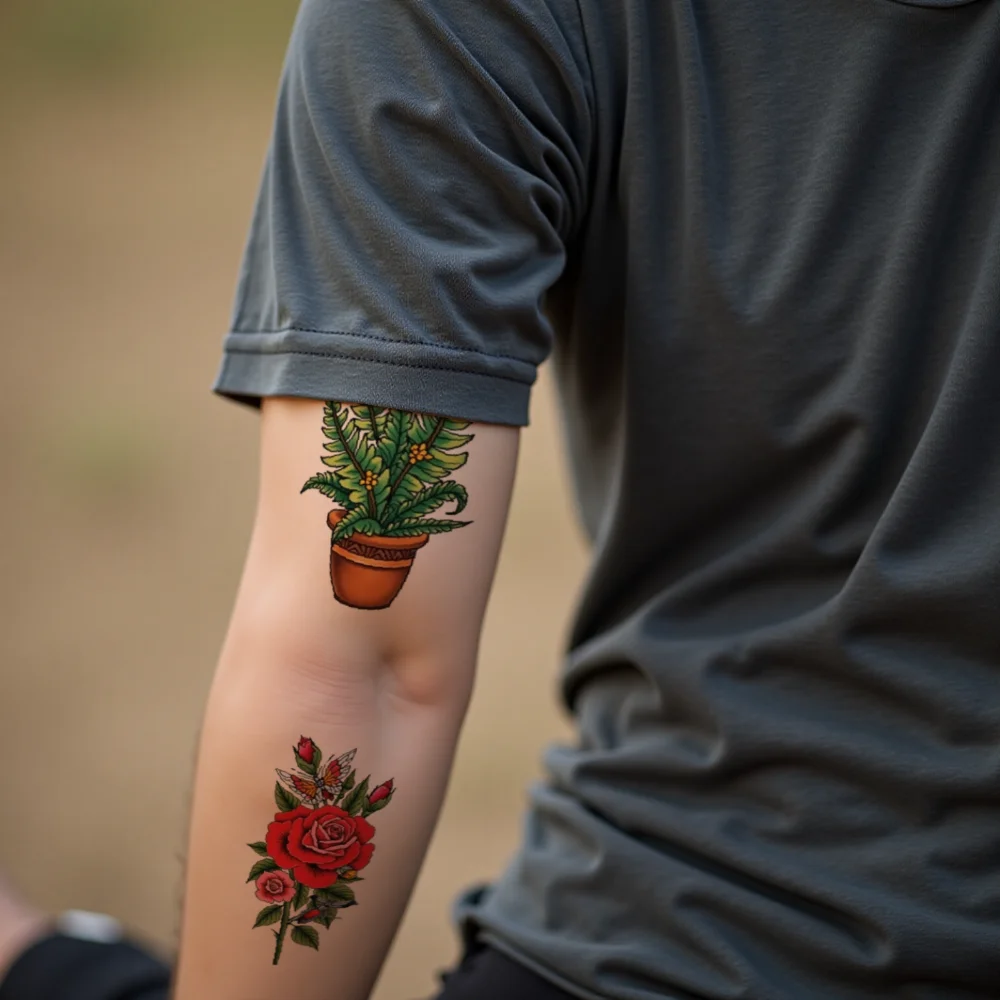 28 個一時的なタトゥー一時的なタトゥーステッカー鉢植えの花ボタニカルアートフラワーアレンジメント男性大人女性