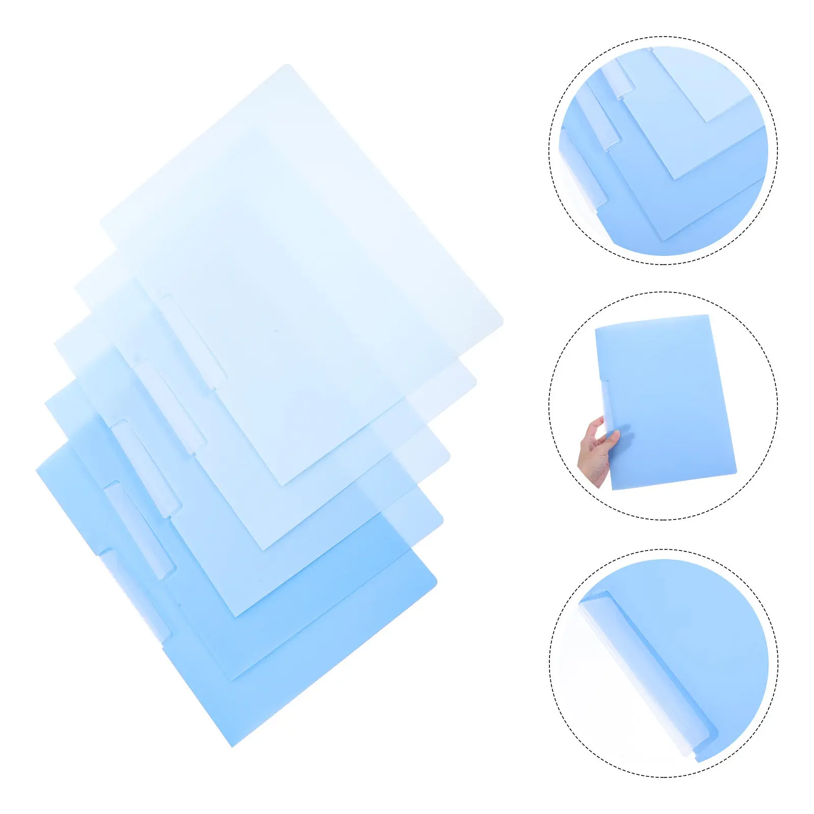 5Pcs A4 Rotating Side Open Buckle File Folder Heavy Duty Plastic Document Organizer Snap Button Blue Project Folder School Home