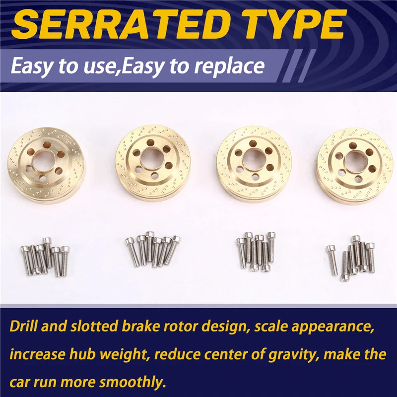 

ODIES-4PCS Brass Brake Disc Weights Internal Counterweight For 1.9 2.2 Inch Wheel Rims 1/10 RC Crawler TRX4 Axial SCX10 Capra