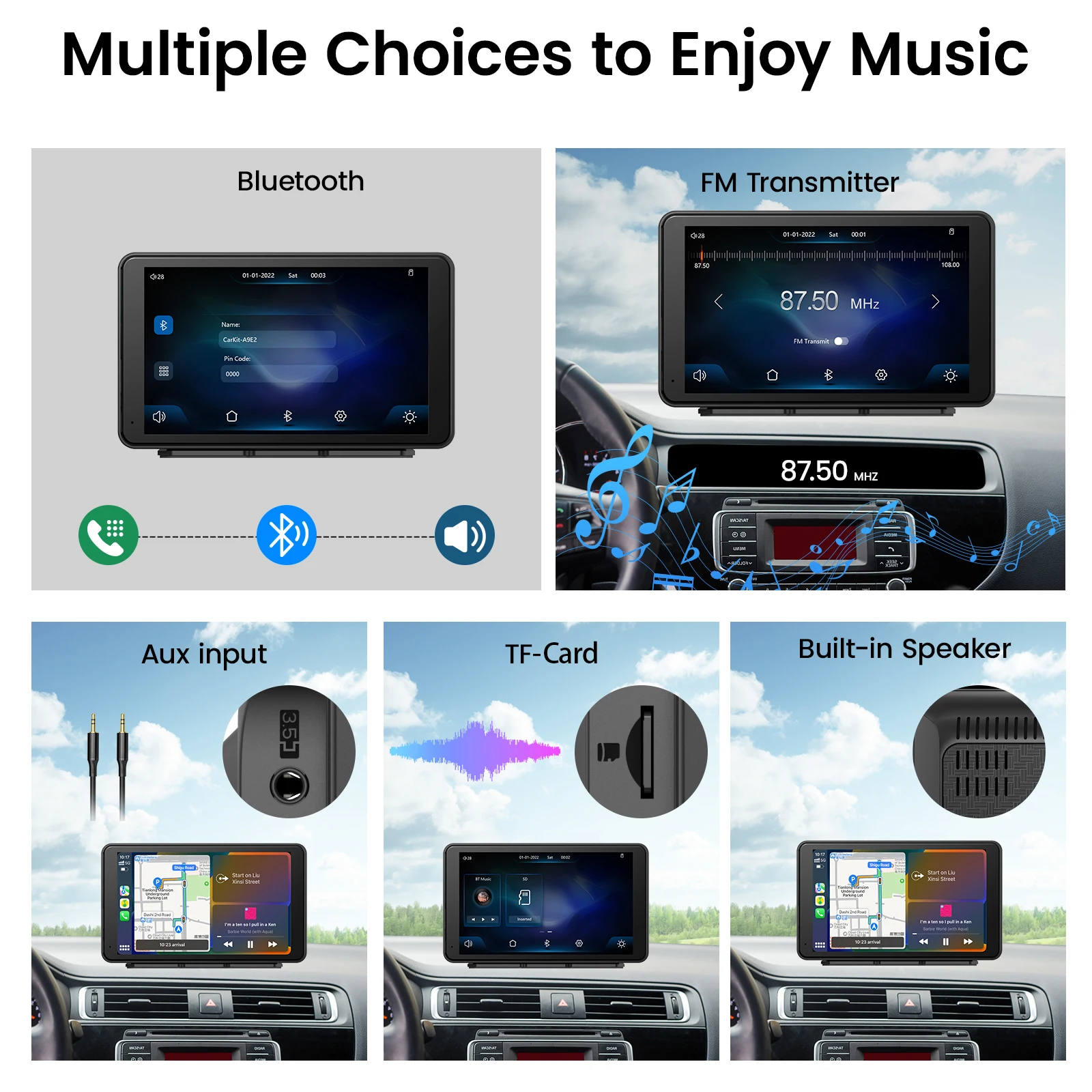 Portable Newest Wireless Apple CarPlay and Android Auto Screen for Car, 7" HD Touch Screen Car Stereo with Mirror Link image 5