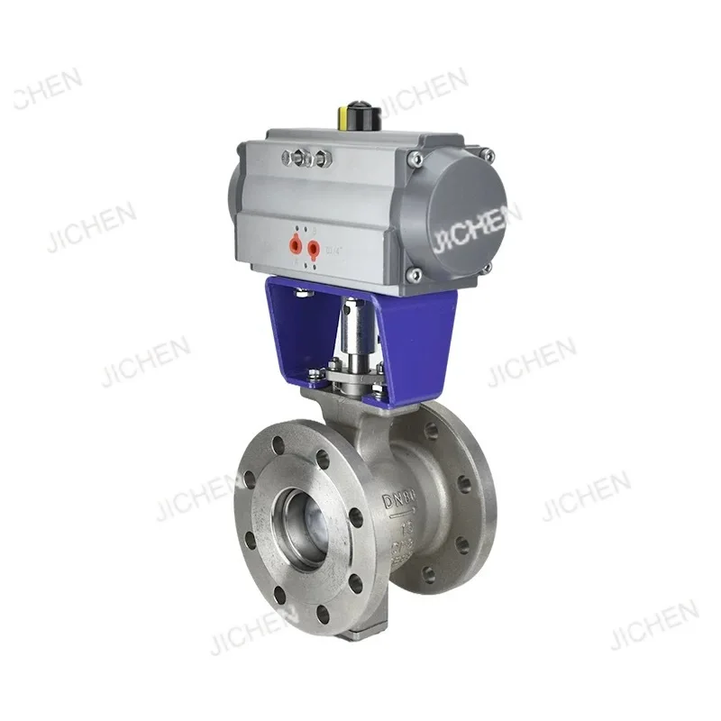 

Neu Room Temperature Steam Pulp Stainless Steel Flange Type Pneumatic V-Ball Valve Quick Cut Off PTFE Seal
