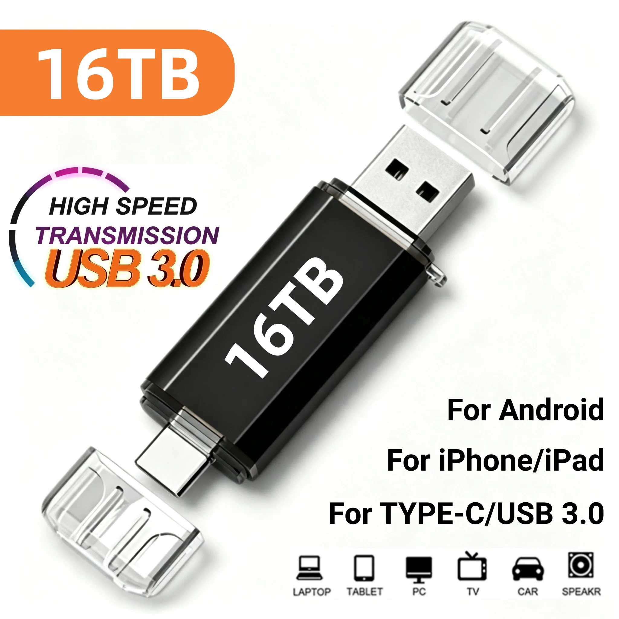 Novo Pen Drive OTG USB 3.0 Tipo C 2 em 1 de 16TB, 8TB, 4TB, 2TB para iPhone, Samsung, Huawei, Xiaomi, Android e Laptop.