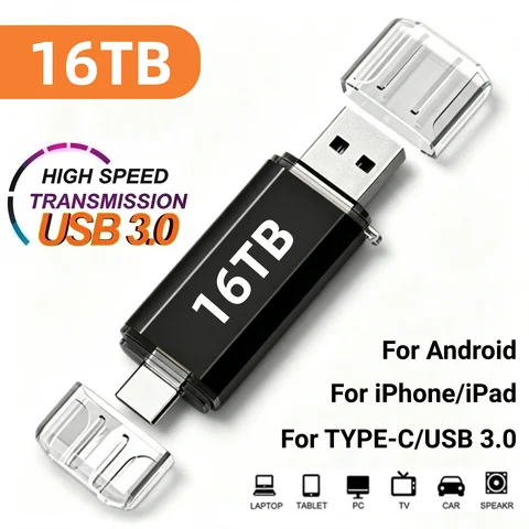 New 16TB 2 In 1 OTG USB Flash Drive 3.0 Type C 8TB 4TB 2TB Pendrive For iPhone Samsung Huawei Xiaomi Android Laptop Memory Stick
