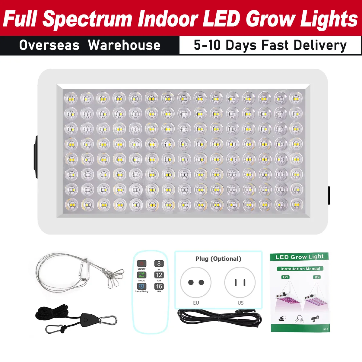 Full Spectrum Indoor LED Grow Lights Veg Bloom 3 Modes 8H/12H/16H Timer Remote Control Plant Light Seed Starting Seedlings Light