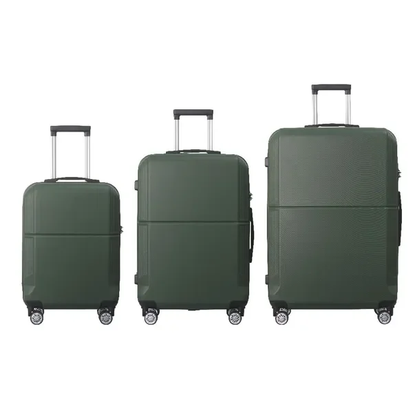 

3-Piece Green Premium ABS Hardshell Luggage Set 20’ 24’ 28’ Suitcase With Multi-Position Handle Silent Smooth Wheels